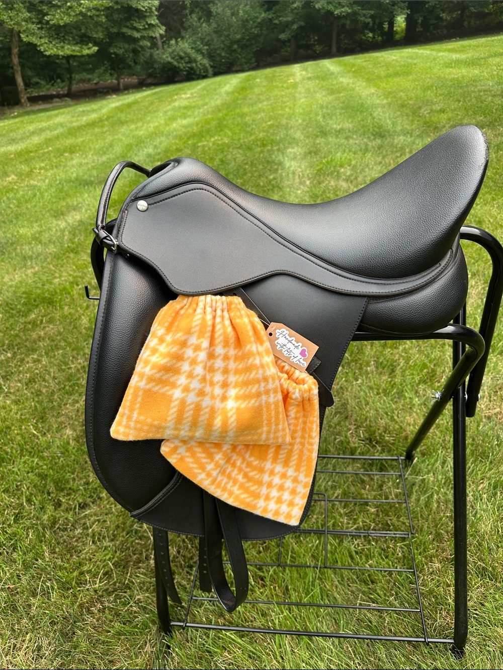 Yellow & White Plaid Fleece stirrup covers